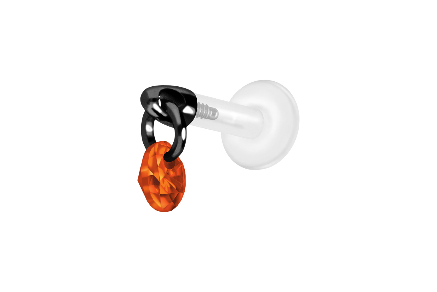 PTFE Labret Piercing mit Innengewinde + Titan-Aufsatz RUNDER KRISTALL